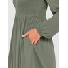 image:imageANRABESS Womens Long Lantern Sleeve Dresses 2026 Spring Casual Smocked High Waist Flowy Short Dress with Pockets TrendyArmy Green