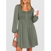image:imageANRABESS Womens Long Lantern Sleeve Dresses 2026 Spring Casual Smocked High Waist Flowy Short Dress with Pockets TrendyArmy Green