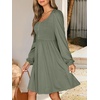 image:imageANRABESS Womens Long Lantern Sleeve Dresses 2026 Spring Casual Smocked High Waist Flowy Short Dress with Pockets TrendyArmy Green