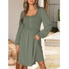 image:imageANRABESS Womens Long Lantern Sleeve Dresses 2026 Spring Casual Smocked High Waist Flowy Short Dress with Pockets TrendyArmy Green