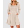 image:imageANRABESS Womens Long Lantern Sleeve Dresses 2026 Spring Casual Smocked High Waist Flowy Short Dress with Pockets TrendyBeige