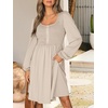 image:imageANRABESS Womens Long Lantern Sleeve Dresses 2026 Spring Casual Smocked High Waist Flowy Short Dress with Pockets TrendyBeige