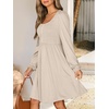 image:imageANRABESS Womens Long Lantern Sleeve Dresses 2026 Spring Casual Smocked High Waist Flowy Short Dress with Pockets TrendyBeige