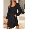 image:imageANRABESS Womens Long Lantern Sleeve Dresses 2026 Spring Casual Smocked High Waist Flowy Short Dress with Pockets TrendyBlack
