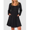 image:imageANRABESS Womens Long Lantern Sleeve Dresses 2026 Spring Casual Smocked High Waist Flowy Short Dress with Pockets TrendyBlack