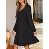image:imageANRABESS Womens Long Lantern Sleeve Dresses 2026 Spring Casual Smocked High Waist Flowy Short Dress with Pockets TrendyBlack