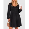 image:imageANRABESS Womens Long Lantern Sleeve Dresses 2026 Spring Casual Smocked High Waist Flowy Short Dress with Pockets TrendyBlack