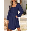 image:imageANRABESS Womens Long Lantern Sleeve Dresses 2026 Spring Casual Smocked High Waist Flowy Short Dress with Pockets TrendyBlack Blue