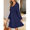 image:imageANRABESS Womens Long Lantern Sleeve Dresses 2026 Spring Casual Smocked High Waist Flowy Short Dress with Pockets TrendyBlack Blue
