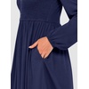 image:imageANRABESS Womens Long Lantern Sleeve Dresses 2026 Spring Casual Smocked High Waist Flowy Short Dress with Pockets TrendyBlack Blue