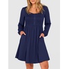 image:imageANRABESS Womens Long Lantern Sleeve Dresses 2026 Spring Casual Smocked High Waist Flowy Short Dress with Pockets TrendyBlack Blue