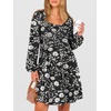 image:imageANRABESS Womens Long Lantern Sleeve Dresses 2026 Spring Casual Smocked High Waist Flowy Short Dress with Pockets TrendyBlack Floral
