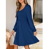 image:imageANRABESS Womens Long Lantern Sleeve Dresses 2026 Spring Casual Smocked High Waist Flowy Short Dress with Pockets TrendyDark Blue