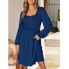 image:imageANRABESS Womens Long Lantern Sleeve Dresses 2026 Spring Casual Smocked High Waist Flowy Short Dress with Pockets TrendyDark Blue