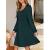 image:imageANRABESS Womens Long Lantern Sleeve Dresses 2026 Spring Casual Smocked High Waist Flowy Short Dress with Pockets TrendyDeep Green
