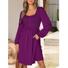 image:imageANRABESS Womens Long Lantern Sleeve Dresses 2026 Spring Casual Smocked High Waist Flowy Short Dress with Pockets TrendyDeep Purple
