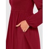 image:imageANRABESS Womens Long Lantern Sleeve Dresses 2026 Spring Casual Smocked High Waist Flowy Short Dress with Pockets TrendyDeep Red