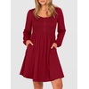 image:imageANRABESS Womens Long Lantern Sleeve Dresses 2026 Spring Casual Smocked High Waist Flowy Short Dress with Pockets TrendyDeep Red