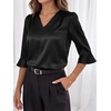 image:imageANRABESS Womens Satin V Neck 34 Ruffle Sleeve Blouse Shirts  Silky Soft Tops Pleated Ruched Shoulders Business Casual Work Office Outfits Dressy Elegant Summer Fall WearBlack
