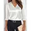 image:imageANRABESS Womens Satin V Neck 34 Ruffle Sleeve Blouse Shirts  Silky Soft Tops Pleated Ruched Shoulders Business Casual Work Office Outfits Dressy Elegant Summer Fall WearWhite