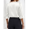 image:imageANRABESS Womens Satin V Neck 34 Ruffle Sleeve Blouse Shirts  Silky Soft Tops Pleated Ruched Shoulders Business Casual Work Office Outfits Dressy Elegant Summer Fall WearWhite