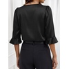 image:imageANRABESS Womens Satin V Neck 34 Ruffle Sleeve Blouse Shirts  Silky Soft Tops Pleated Ruched Shoulders Business Casual Work Office Outfits Dressy Elegant Summer Fall WearBlack