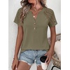 image:imageANRABESS Womens Short Sleeve Lace Top 2026 Henley V Neck Shirts Versatile Trendy Casual Office Outfits for Work amp SummerArmy Green