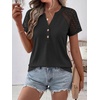 image:imageANRABESS Womens Short Sleeve Lace Top 2026 Henley V Neck Shirts Versatile Trendy Casual Office Outfits for Work amp SummerBlack