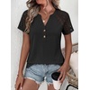 image:imageANRABESS Womens Short Sleeve Lace Top 2026 Henley V Neck Shirts Versatile Trendy Casual Office Outfits for Work amp SummerBlack