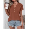 image:imageANRABESS Womens Short Sleeve Lace Top 2026 Henley V Neck Shirts Versatile Trendy Casual Office Outfits for Work amp SummerBurnt Brown