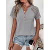 image:imageANRABESS Womens Short Sleeve Lace Top 2026 Henley V Neck Shirts Versatile Trendy Casual Office Outfits for Work amp SummerGray