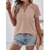 image:imageANRABESS Womens Short Sleeve Lace Top 2026 Henley V Neck Shirts Versatile Trendy Casual Office Outfits for Work amp SummerKhaki