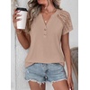 image:imageANRABESS Womens Short Sleeve Lace Top 2026 Henley V Neck Shirts Versatile Trendy Casual Office Outfits for Work amp SummerKhaki