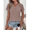 image:imageANRABESS Womens Short Sleeve Lace Top 2026 Henley V Neck Shirts Versatile Trendy Casual Office Outfits for Work amp SummerLight Coffee