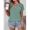 image:imageANRABESS Womens Short Sleeve Lace Top 2026 Henley V Neck Shirts Versatile Trendy Casual Office Outfits for Work amp SummerLight Green