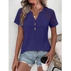 image:imageANRABESS Womens Short Sleeve Lace Top 2026 Henley V Neck Shirts Versatile Trendy Casual Office Outfits for Work amp SummerNavy Blue