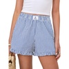 image:imageANRABESS Boxer Shorts for WomenGingham Plaid Elastic Waist RufflePerfect for LoungePajamaampSleepCute Casual Summer BottomsBlue White Stripe