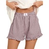 image:imageANRABESS Boxer Shorts for WomenGingham Plaid Elastic Waist RufflePerfect for LoungePajamaampSleepCute Casual Summer BottomsBrown White Plaid