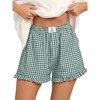 image:imageANRABESS Boxer Shorts for WomenGingham Plaid Elastic Waist RufflePerfect for LoungePajamaampSleepCute Casual Summer BottomsDeep Green White Plaid