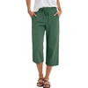 image:imageANRABESS Capris Pants for Women Summer Casual Loose Drawstring Elastic High Waist Straight 2026 Lounge Beach Cropped TrousersForest Green