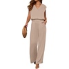 image:imageANRABESS Women Summer 2 Piece Outfits VNeck Top and Wide Leg Pants Set Comfy AllDay Wear for Lounge amp Daily Travel SetsApricot
