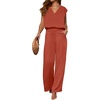 image:imageANRABESS Women Summer 2 Piece Outfits VNeck Top and Wide Leg Pants Set Comfy AllDay Wear for Lounge amp Daily Travel SetsOrange Red