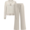 image:imageANRABESS Womens 2 Piece Outfits 2026 Spring Crochet Half Zip Sweater Top Wide Leg Pant Travel Matching Sets Lounge ClothesLight Tan