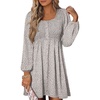 image:imageANRABESS Womens Long Lantern Sleeve Dresses 2026 Spring Casual Smocked High Waist Flowy Short Dress with Pockets TrendyKhaki Polka Dot