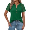 image:imageANRABESS Womens Short Sleeve Lace Top 2026 Henley V Neck Shirts Versatile Trendy Casual Office Outfits for Work amp SummerGreen