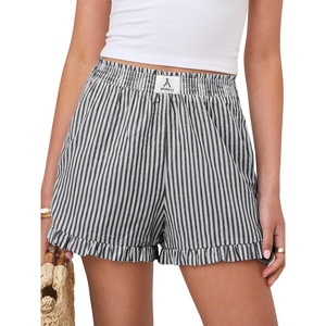 image:imageANRABESS Boxer Shorts for WomenGingham Plaid Elastic Waist RufflePerfect for LoungePajamaampSleepCute Casual Summer BottomsBlack White Stripe