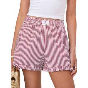 image:imageANRABESS Boxer Shorts for WomenGingham Plaid Elastic Waist RufflePerfect for LoungePajamaampSleepCute Casual Summer BottomsRed White Stripe