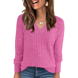 image:imageANRABESS Long Sleeve Shirts for Women V Neck Casual Fall Tops Loose Fit Lightweight Sweaters Tunic Fashion 2026 ClothesHot Pink