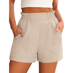 image:imageANRABESS Shorts for Women Summer Casual Elastic High Waisted Wide Leg Cute Dressy 2026 Vacation Beach ClothesKhaki