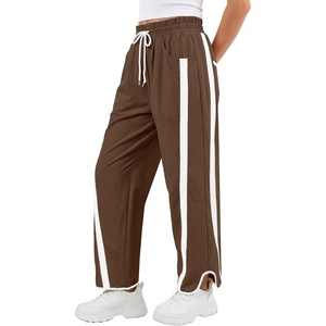 image:imageANRABESS Women Track Pants Casual Drawstring Waist Lightweight Baggy Contrast Color Workout Barrel Leg Pants with PocketsCoffe